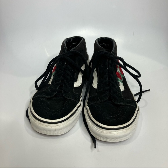 Vans Sk8 mid high top sneakers rose thorns embroidered black red women’s size 8 - Picture 2 of 9